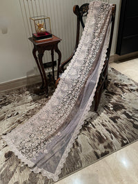 Lavender Embroidered Net Saree