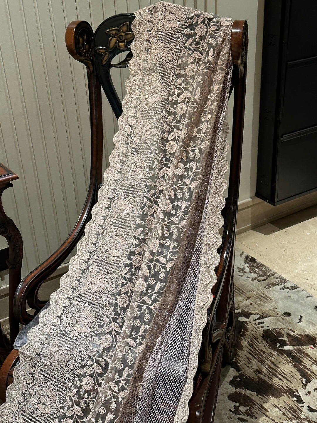 Lavender Embroidered Net Saree