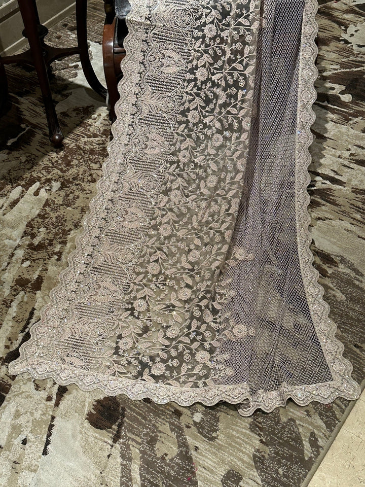 Lavender Embroidered Net Saree