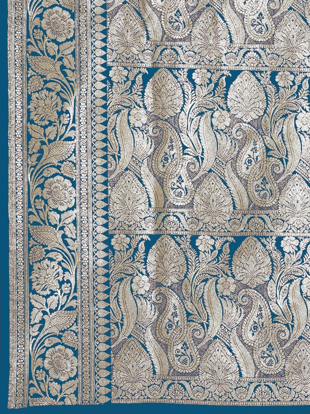 Teal Blue Kanjeevaram Silk Saree with Resham Meenakari ethnic motifs