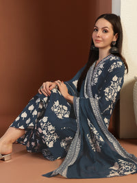 Chhabra 555 Mirror Embellished Cotton Suit Dupatta with Schiffli Laces & Reverse Tropical Print
