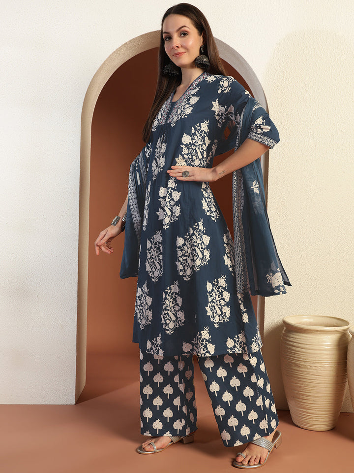 Mirror Embellished Cotton Suit Dupatta with Schiffli Laces & Reverse Tropical Print