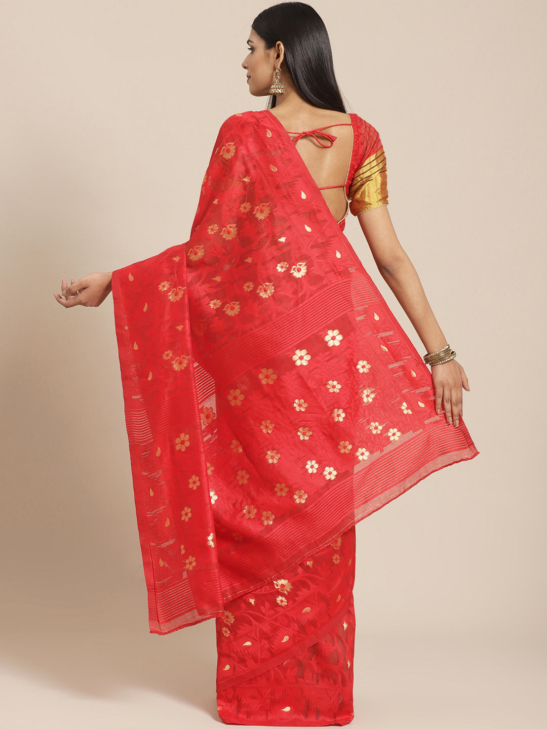 Handloom Chanderi Saree with Abstract woven pattern and Gold Zari weaving