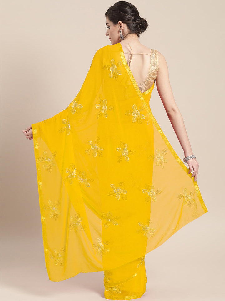 Chiffon Resham Embroidered Saree with Zari Woven Satin border and crystals