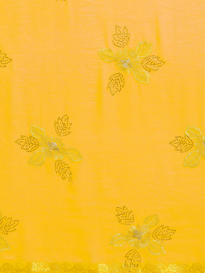 Chiffon Resham Embroidered Saree with Zari Woven Satin border and crystals
