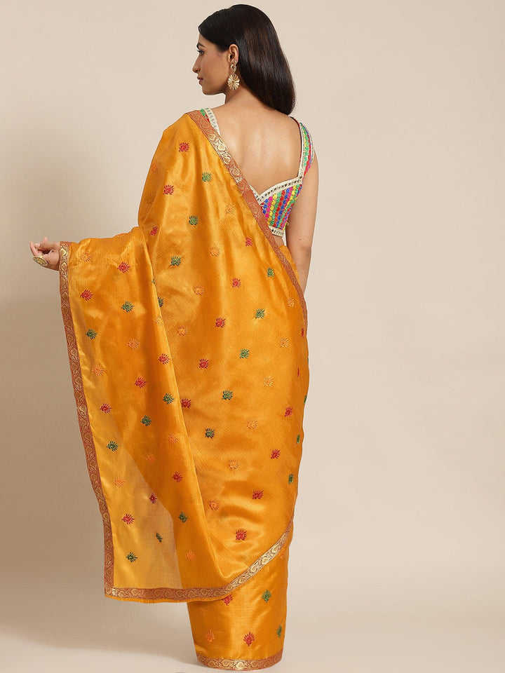 Mustard Banarasi Silk  Saree with Resham Embroidery  & Brocade Border