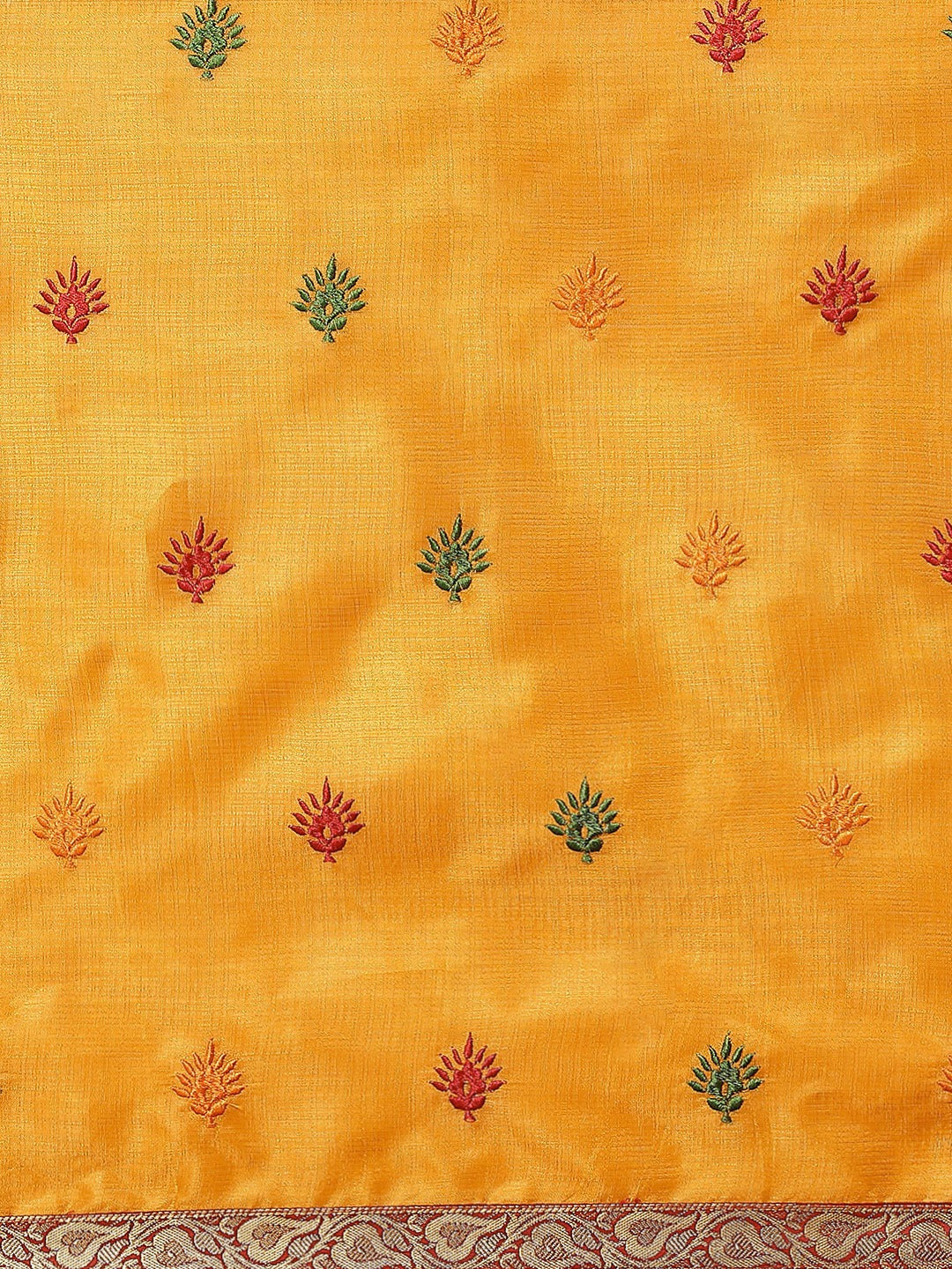 Mustard Banarasi Silk  Saree with Resham Embroidery  & Brocade Border