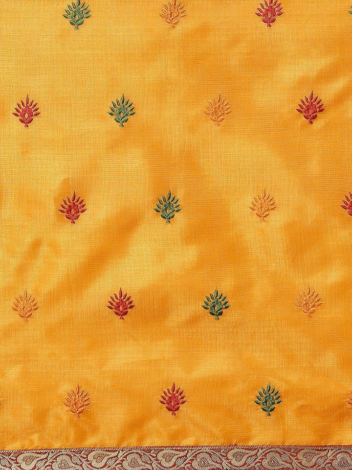Mustard Banarasi Silk  Saree with Resham Embroidery  & Brocade Border