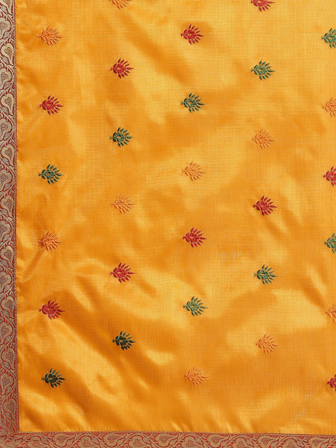 Mustard Banarasi Silk  Saree with Resham Embroidery  & Brocade Border