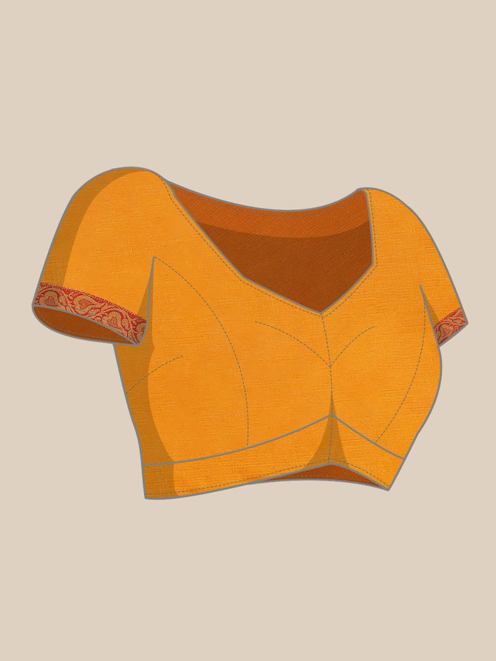 Mustard Banarasi Silk  Saree with Resham Embroidery  & Brocade Border