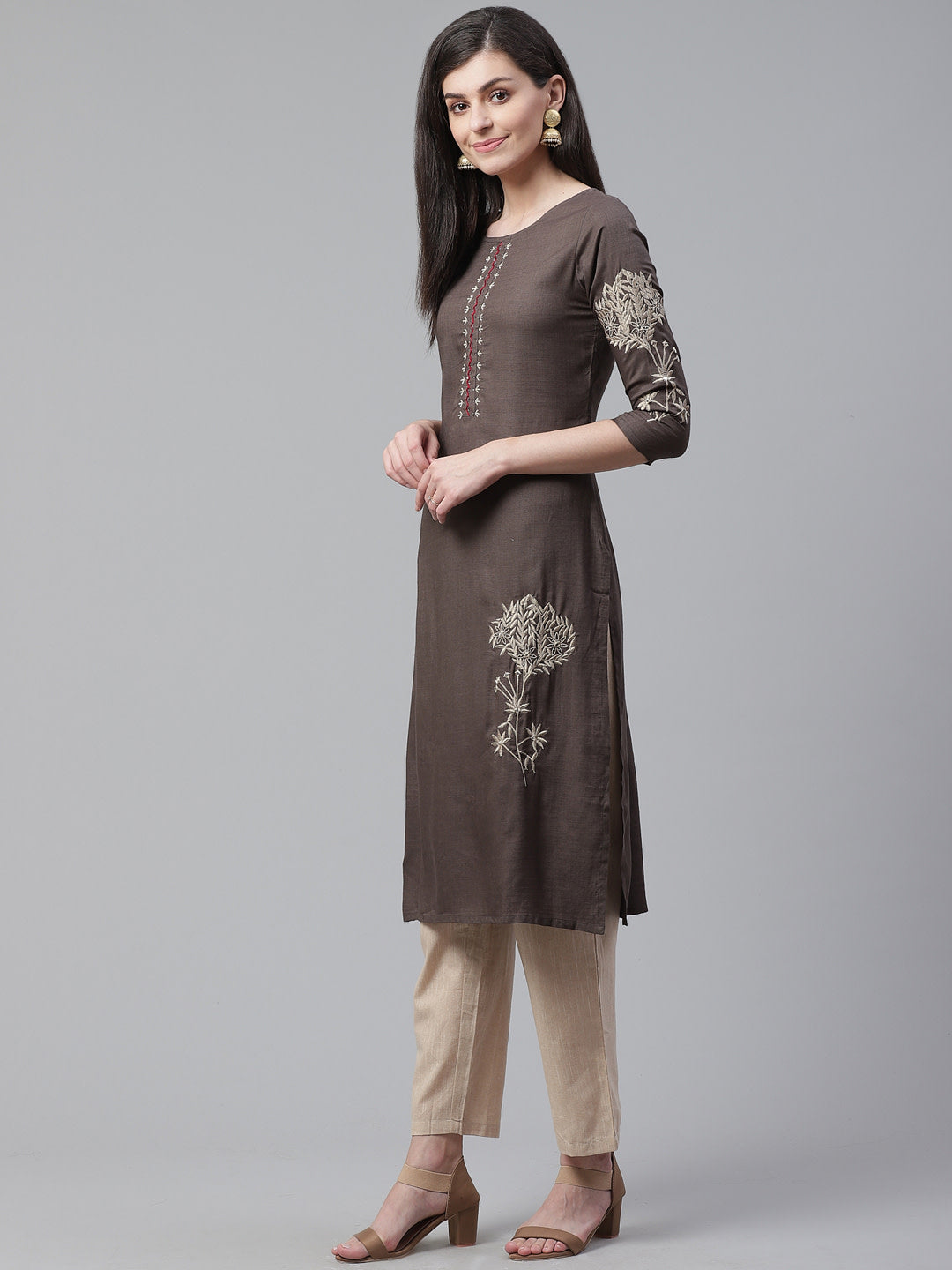 Made to Measure Embellished Kurta Set With Mirror Work and Floral Resham Embroidery