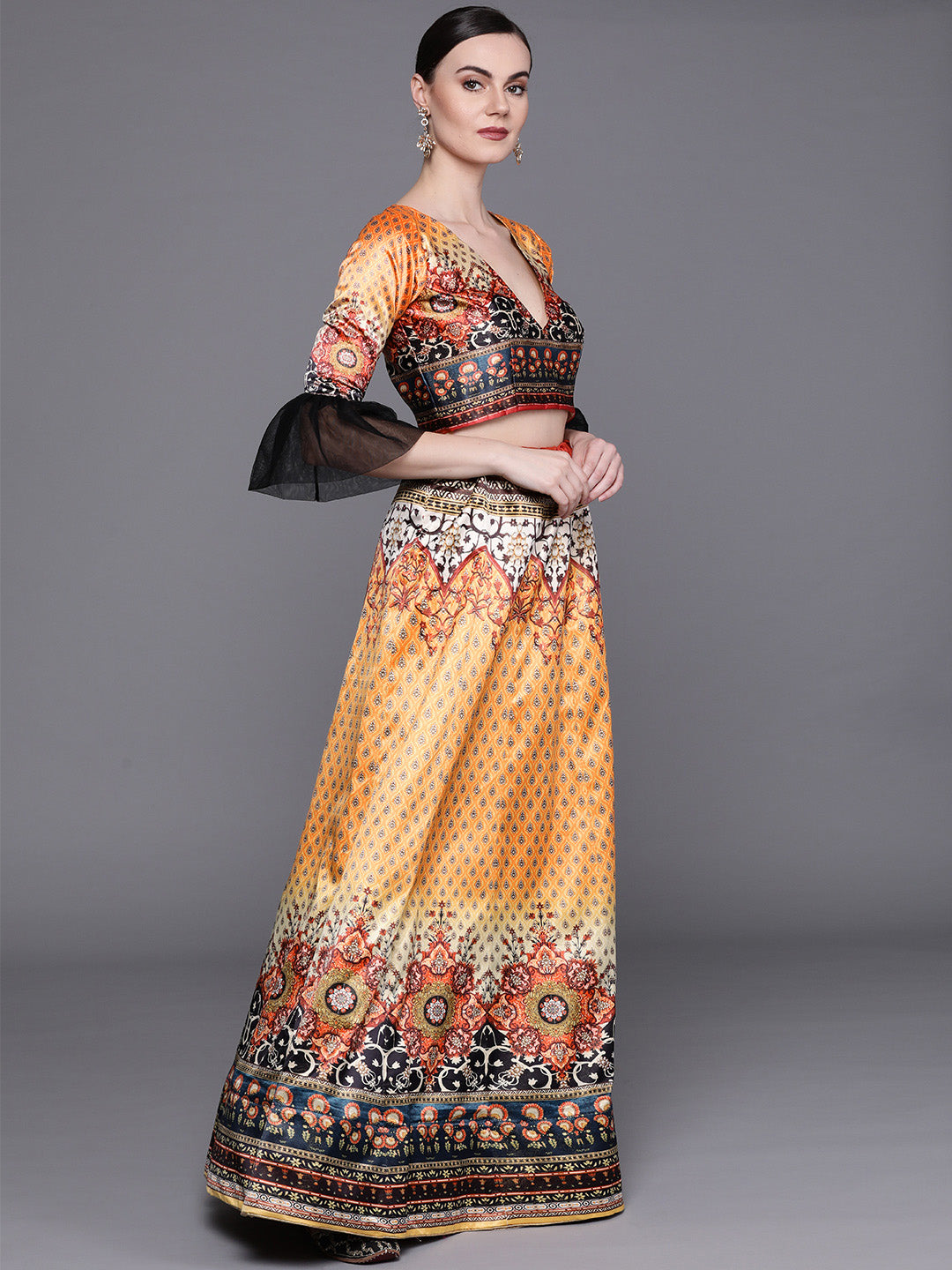 Semi-stitched Digital Print Lehenga Set