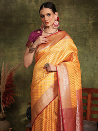 Chhabra 555 Traditional Handloom Banarasi saree with Intricate Zari Weaving & Rich Contrast Border