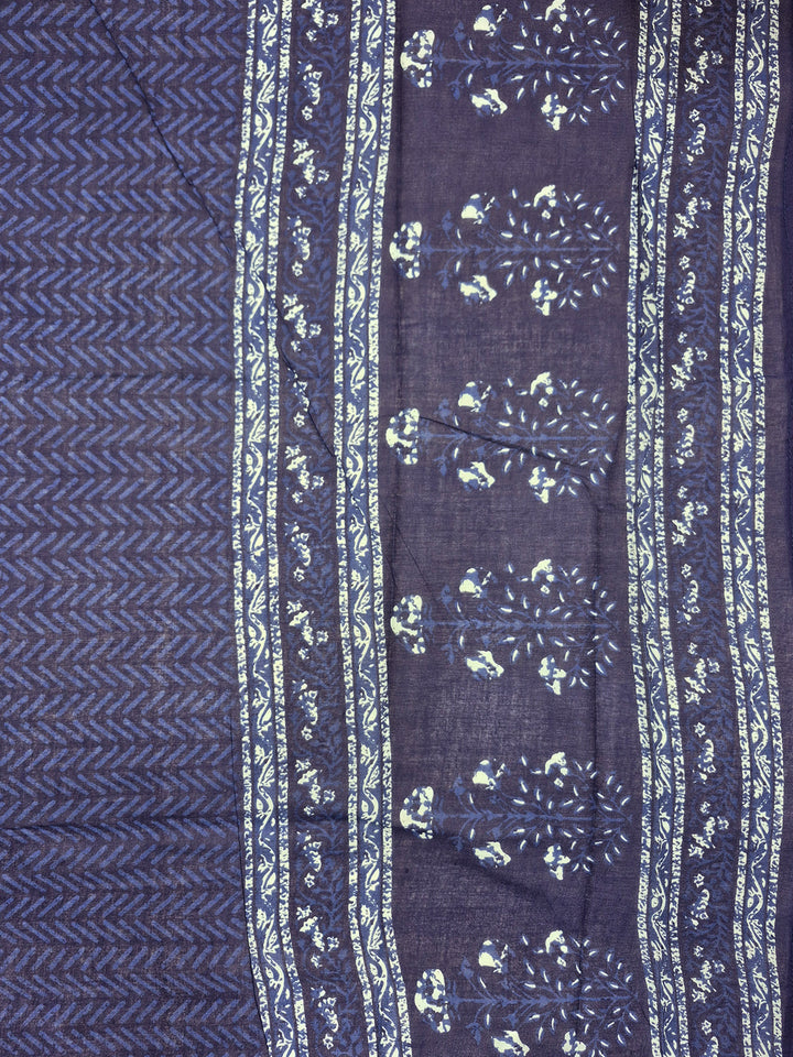 Indigo Hand Block Print Anarkali Kurta Pallazo Set with Floral Chevron Patterns