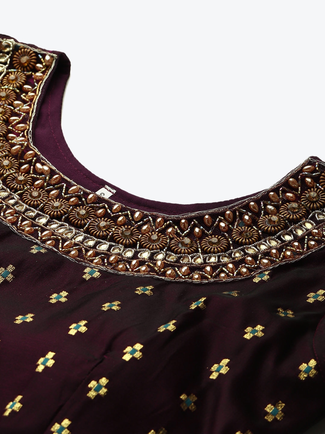 Made to Measure WIne Woven Embroidered Anarkali Set with Contrast Banarasi Dupatta
