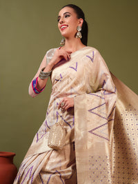 Chhabra 555 Ageless Traditional Banarasi Chanderi Jute Cotton Saree with Meenakari Resham Weaving