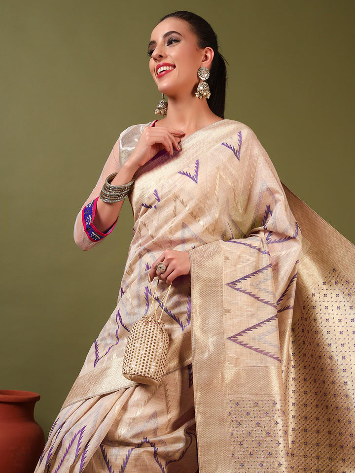 Chhabra 555 Ageless Traditional Banarasi Chanderi Jute Cotton Saree with Meenakari Resham Weaving