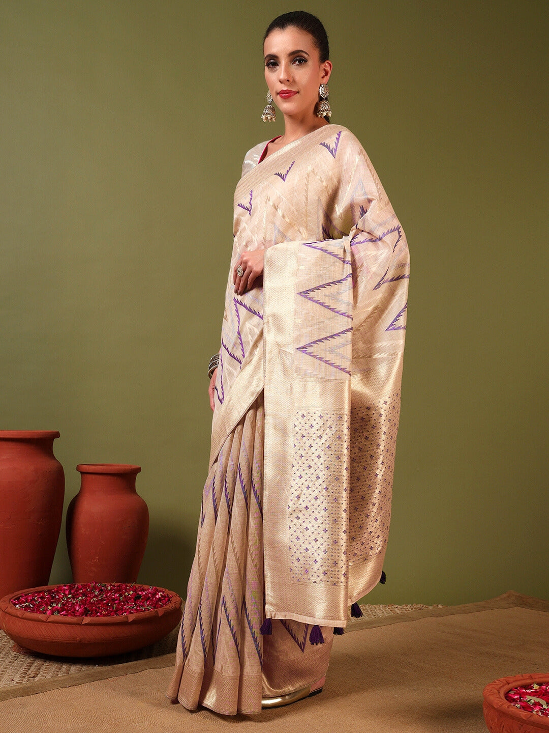 Ageless Traditional Banarasi Chanderi Jute Cotton Saree with Meenakari Resham Weaving