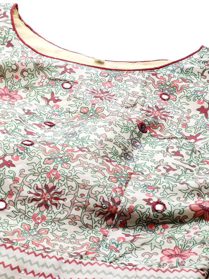 Anarkali Cocktail Gown with Bohemian Print in summer floral pattern