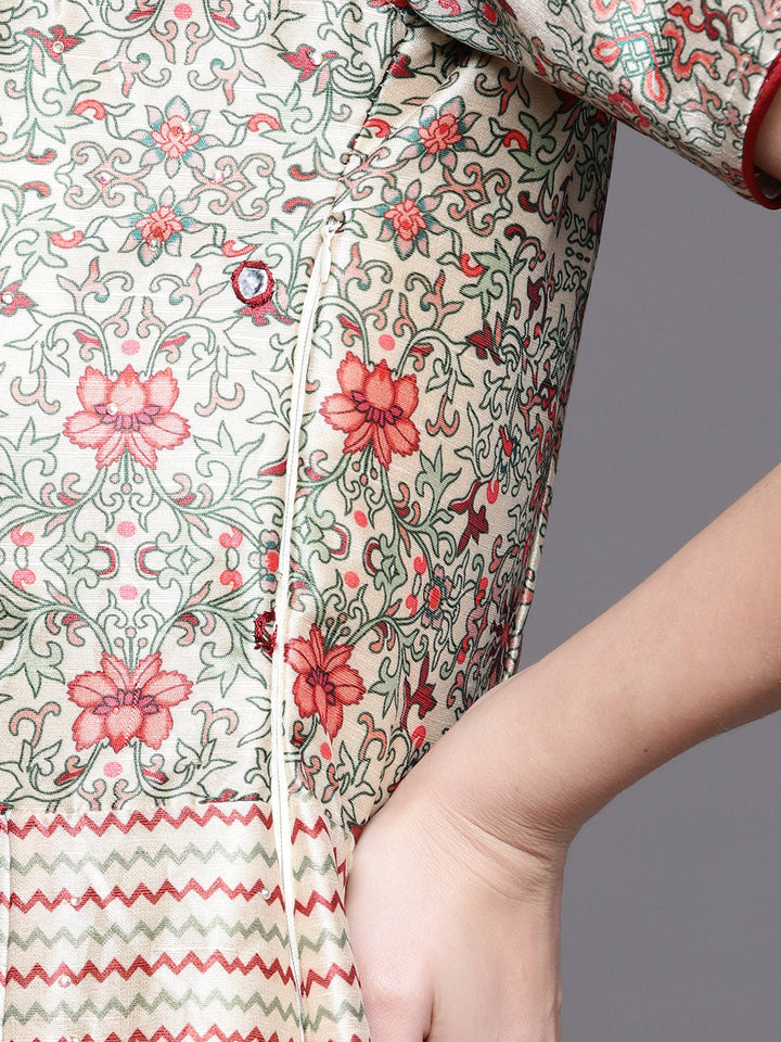 Anarkali Cocktail Gown with Bohemian Print in summer floral pattern