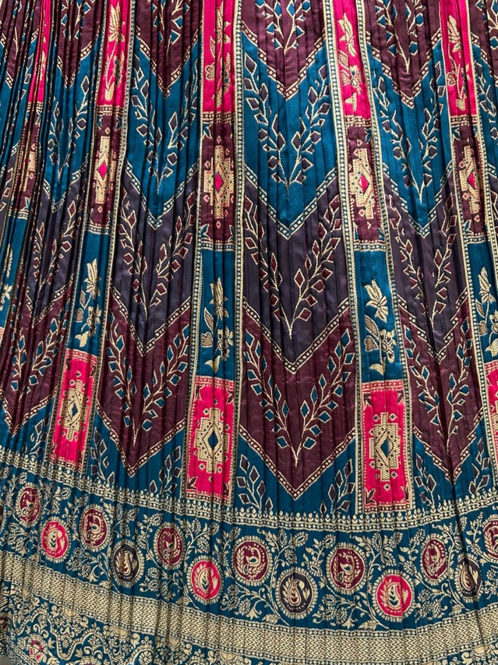 Banarasi Silk Multicolor Kalidar Lehenga with Zari Weaving & Tasseled Embellished Blouse