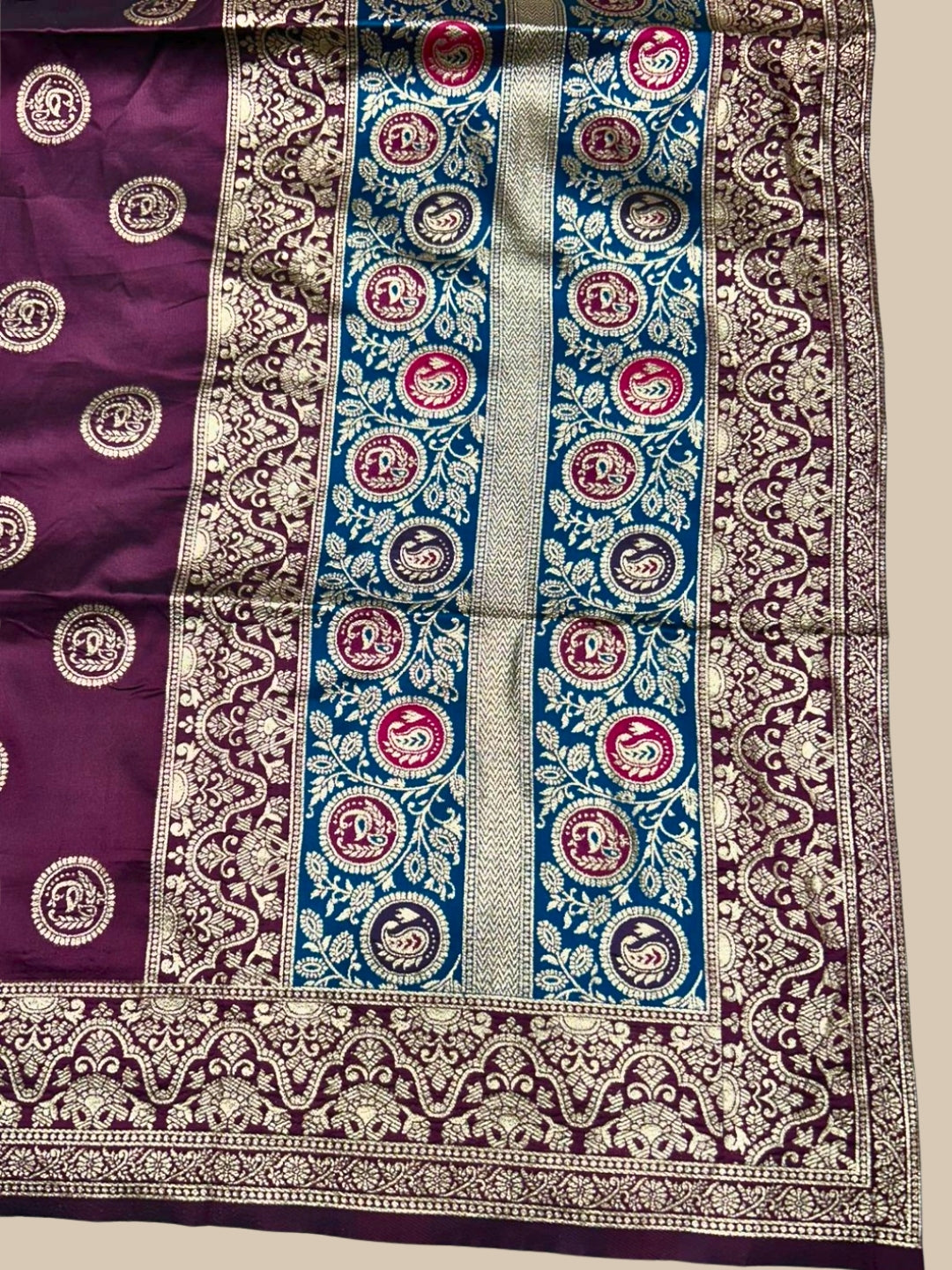 Banarasi Silk Multicolor Kalidar Lehenga with Zari Weaving & Tasseled Embellished Blouse