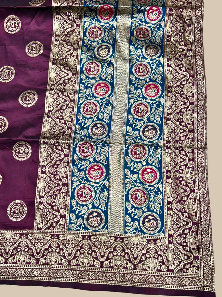 Banarasi Silk Multicolor Kalidar Lehenga with Zari Weaving & Tasseled Embellished Blouse
