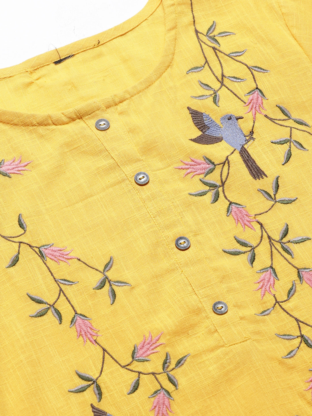 Made to Measure Jute Cotton Kurta Pallazo Set With Stylised Sleeves & Thread Embroidery