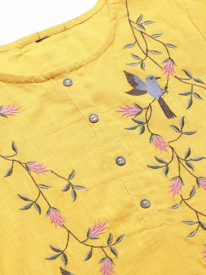 Made to Measure Jute Cotton Kurta Pallazo Set With Stylised Sleeves & Thread Embroidery