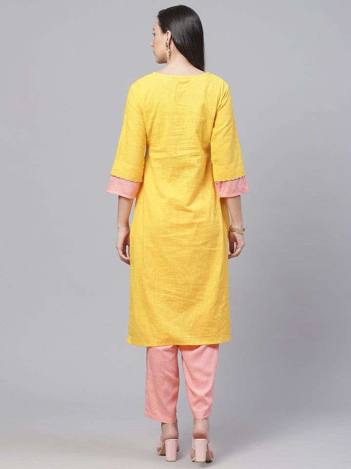 Made to Measure Jute Cotton Kurta Pallazo Set With Stylised Sleeves & Thread Embroidery