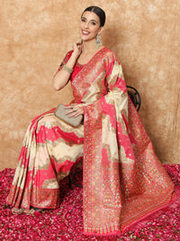 Chhabra 555 Banarasi Handloom Silk Saree with Multicolor Resham Meenakari Leheriya Patterns