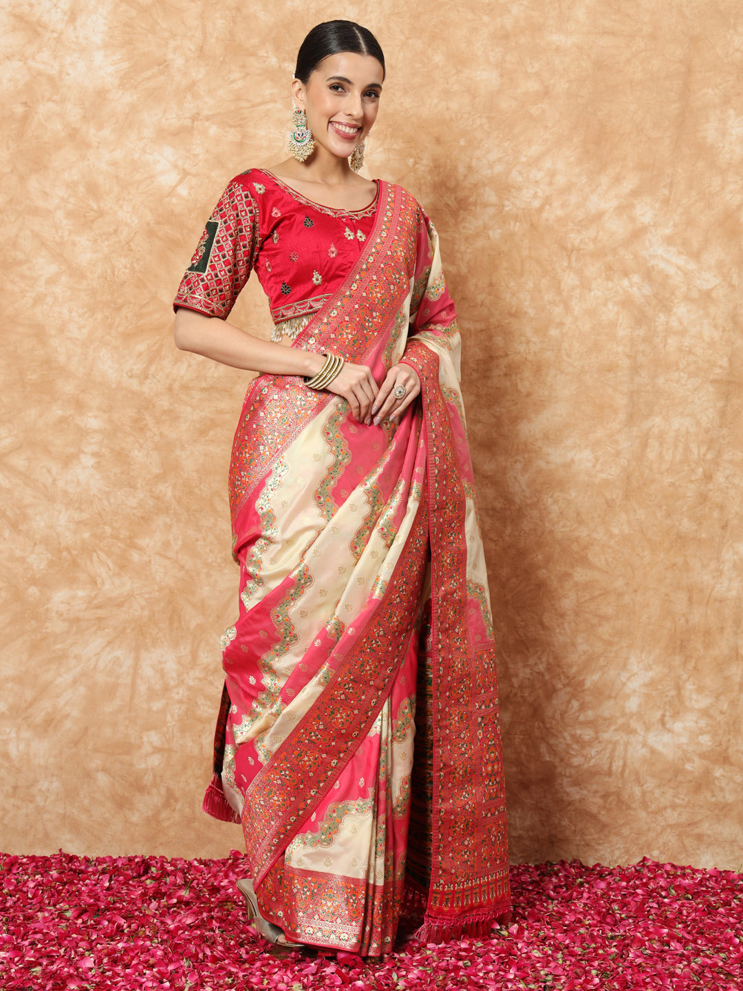 Banarasi Silk Saree with Multicolor Resham Meenakari Leheriya Patterns