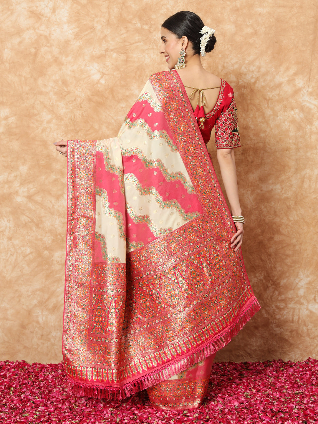 Banarasi Silk Saree with Multicolor Resham Meenakari Leheriya Patterns