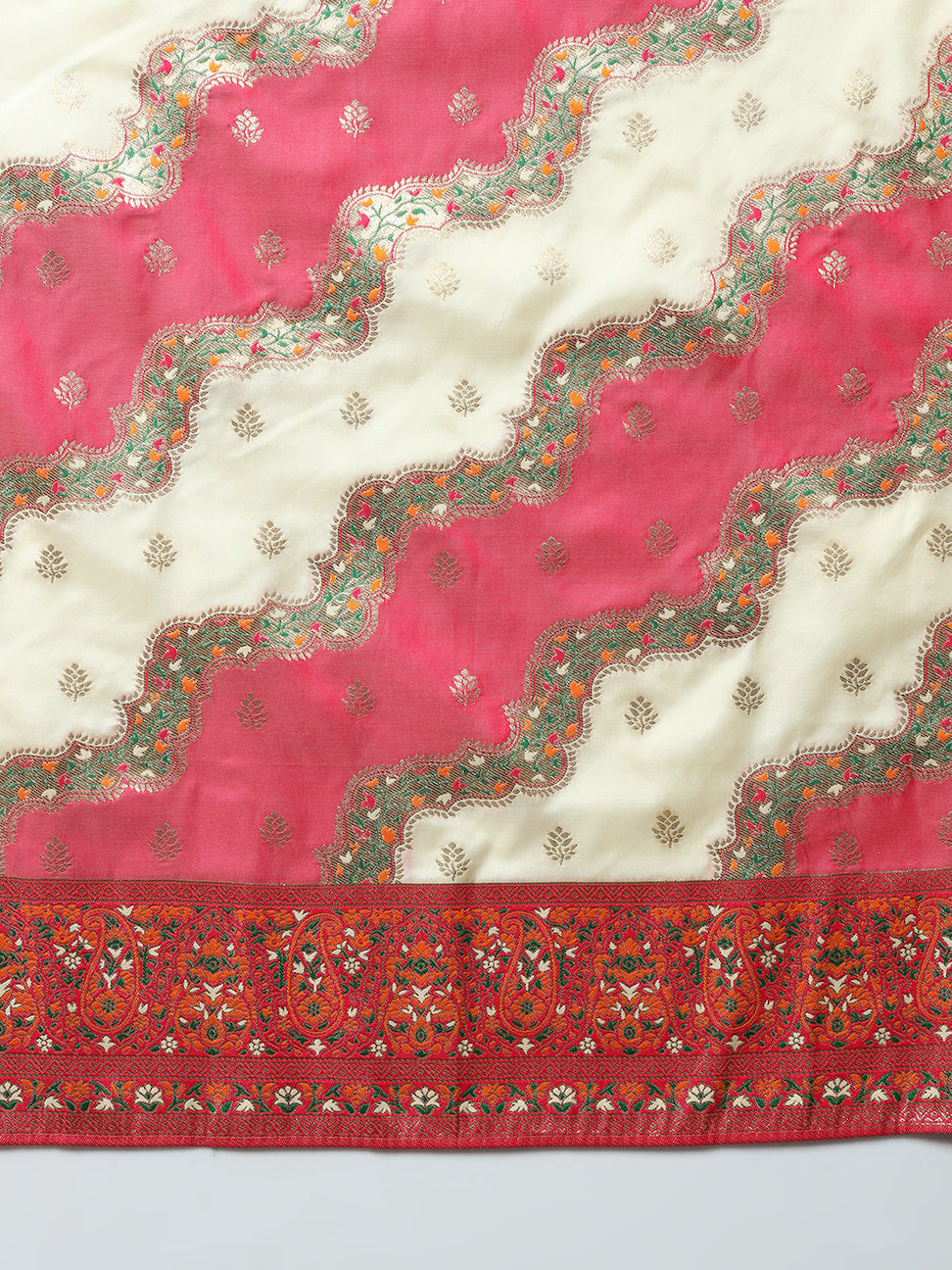 Banarasi Silk Saree with Multicolor Resham Meenakari Leheriya Patterns