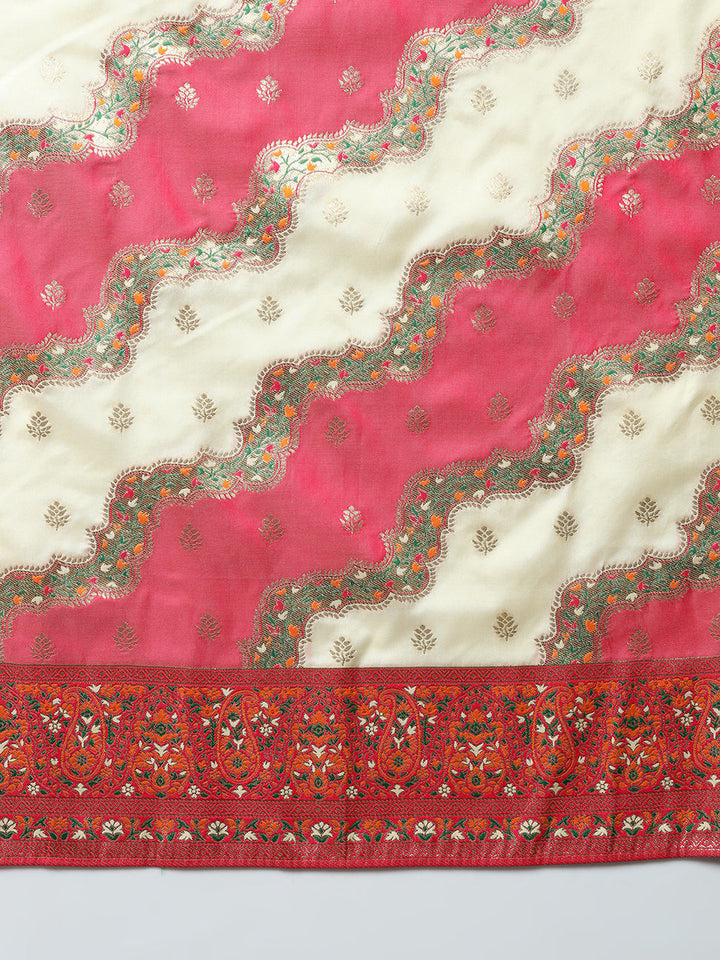 Banarasi Silk Saree with Multicolor Resham Meenakari Leheriya Patterns