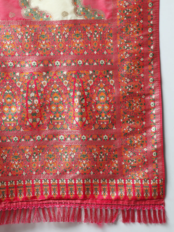 Banarasi Silk Saree with Multicolor Resham Meenakari Leheriya Patterns