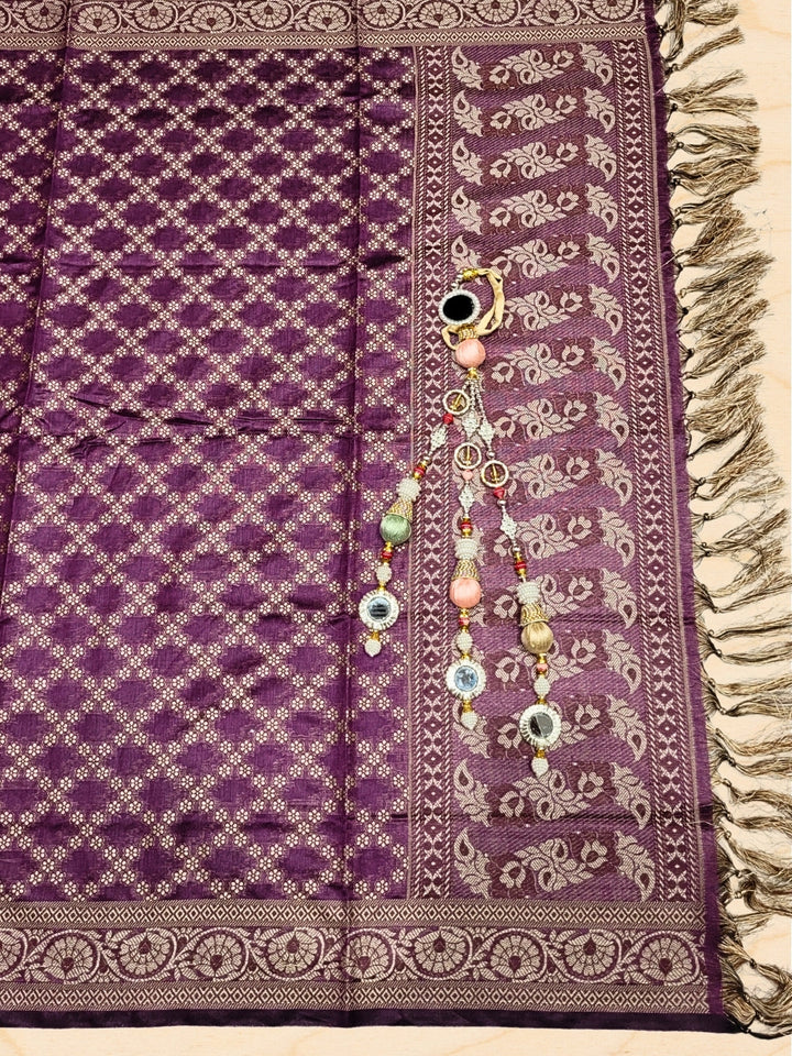 Banarasi Silk Dress Material with Scalloped Floral Motifs & Jaal pattern Jhallar Dupatta