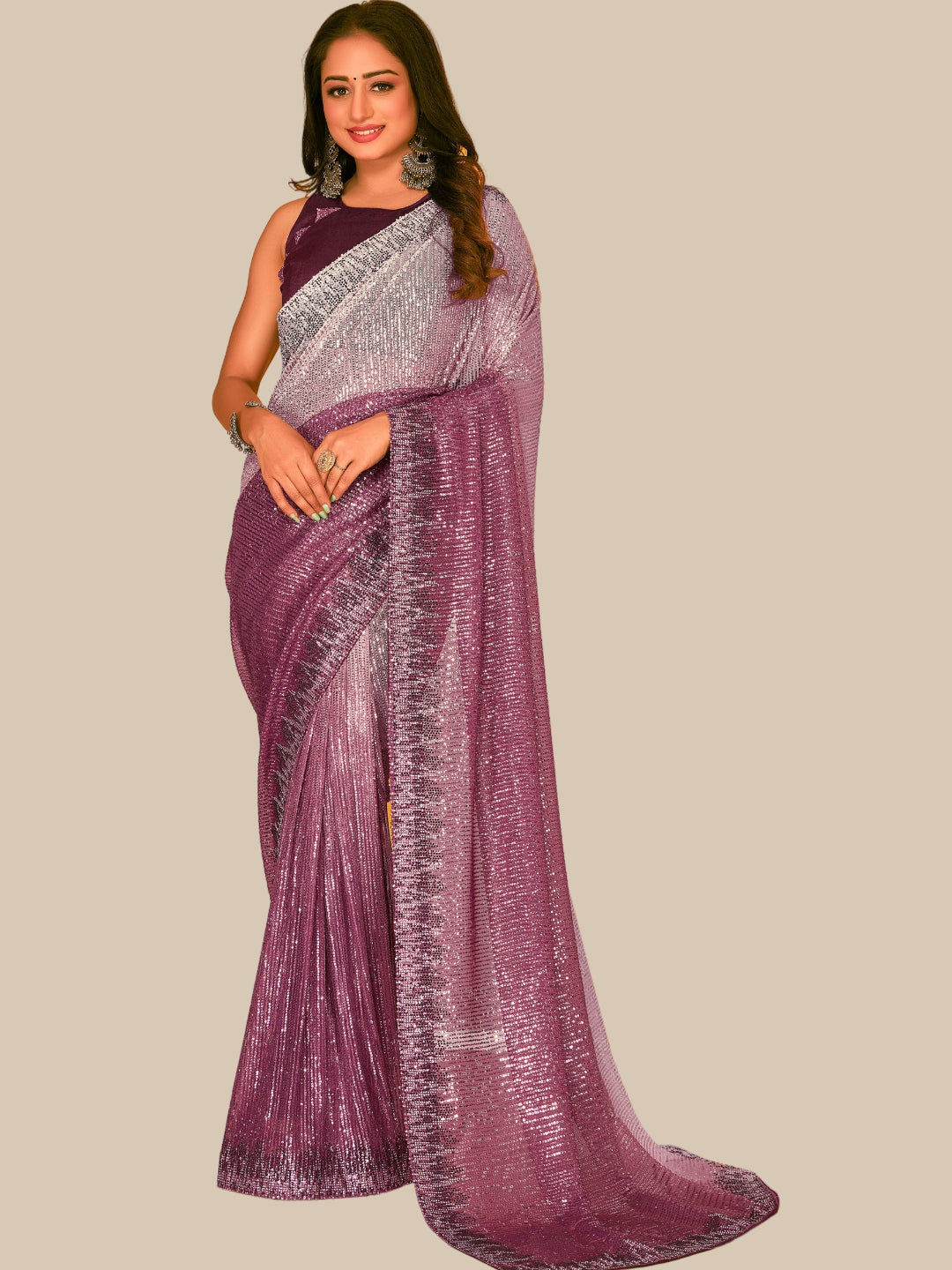 Metallic Sequin Embellished Ombre Saree with Dupion Silk blouse