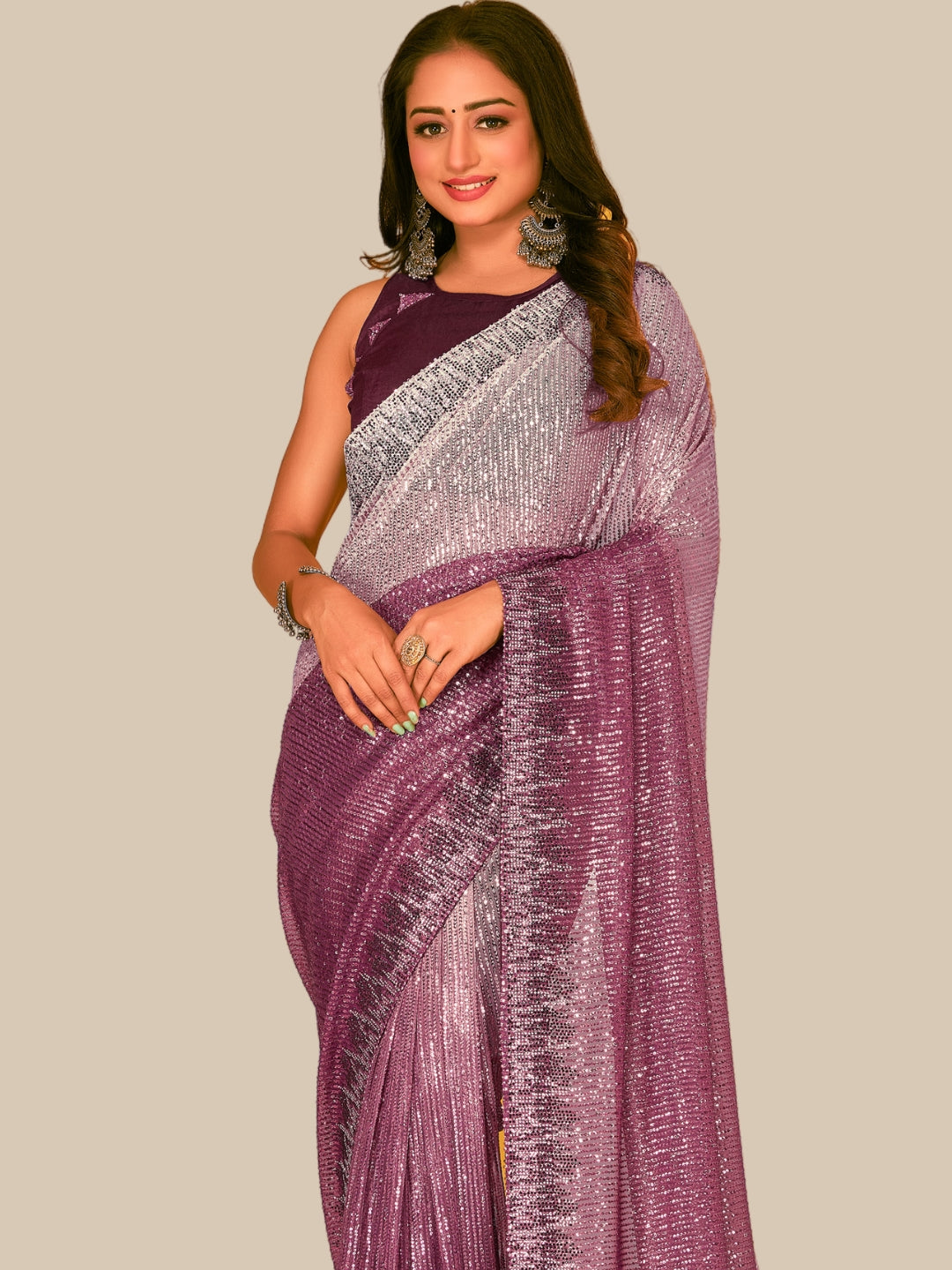 Metallic Sequin Embellished Ombre Saree with Dupion Silk blouse