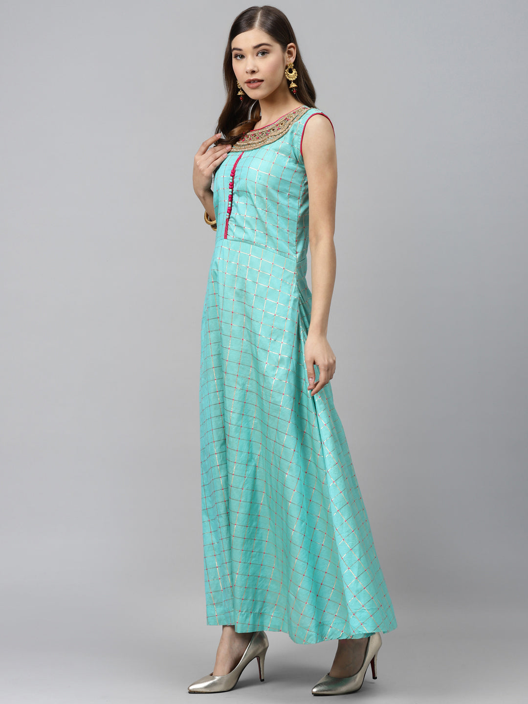 Made to Measure Pastel Woven Embroidered Anarkali Set with Contrast Banarasi Dupatta