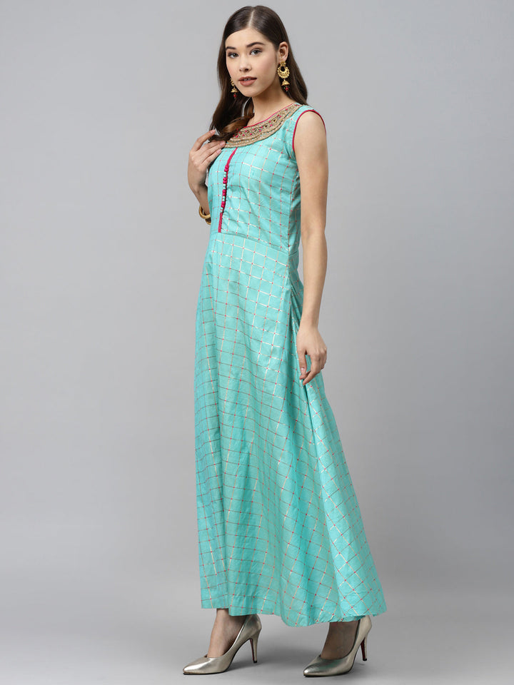 Made to Measure Pastel Woven Embroidered Anarkali Set with Contrast Banarasi Dupatta