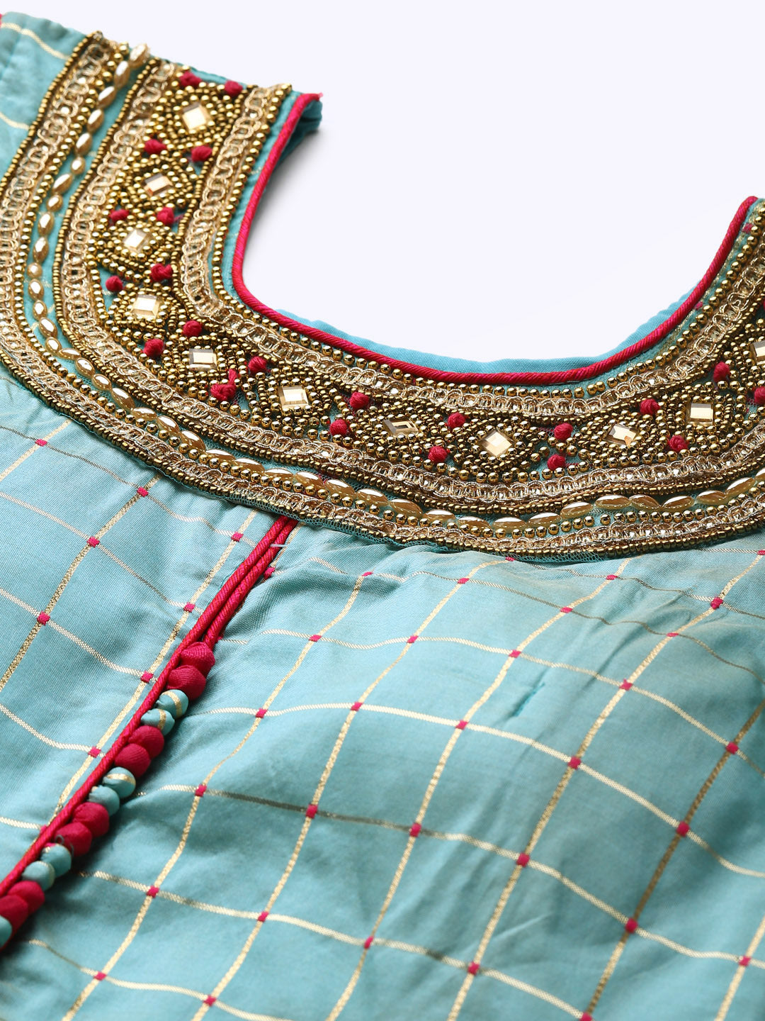 Made to Measure Pastel Woven Embroidered Anarkali Set with Contrast Banarasi Dupatta