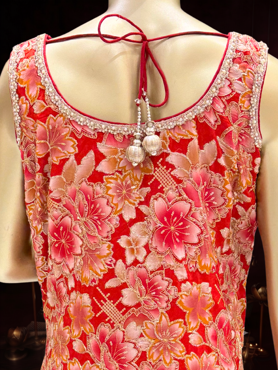 Floral Brocade Sleeveless Kurta with Sharara Set Red