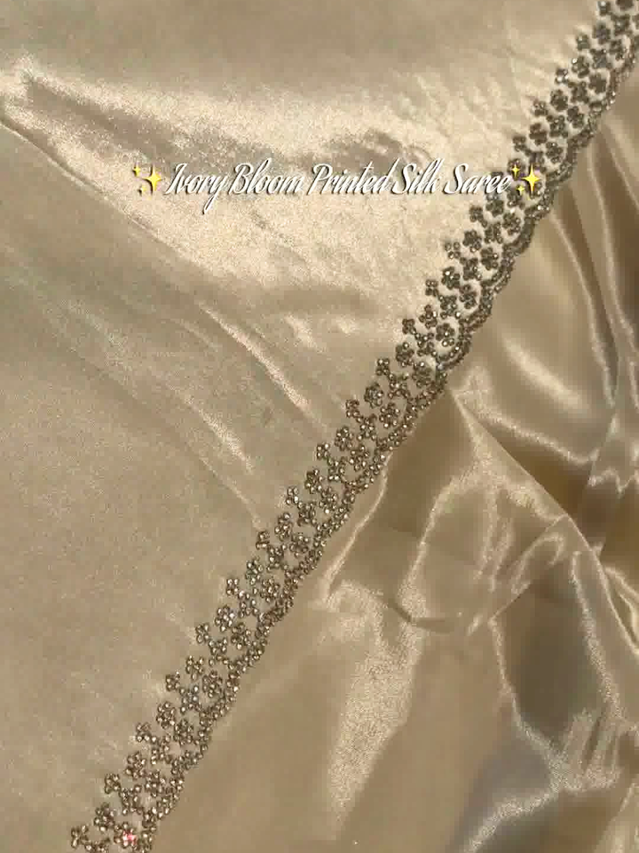 Ivory Bloom Peacock Printed Silk Saree with Sequin Border