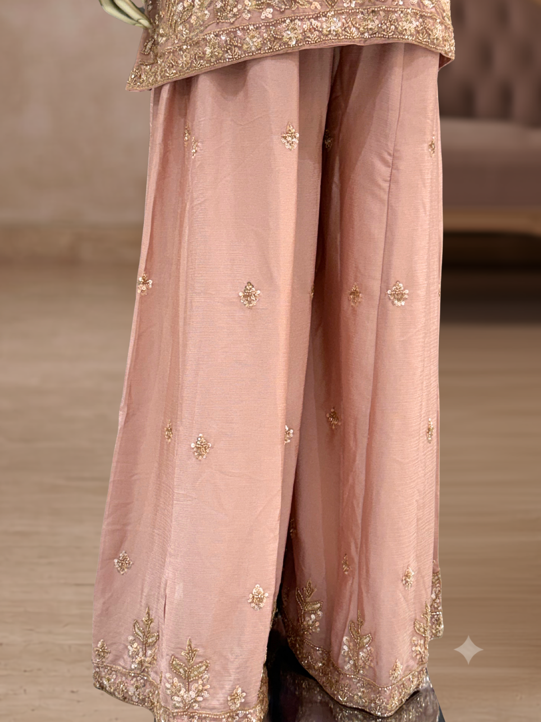 Sequin & Zari Embroidered Kurta with Palazzo Set in Mauve Pink