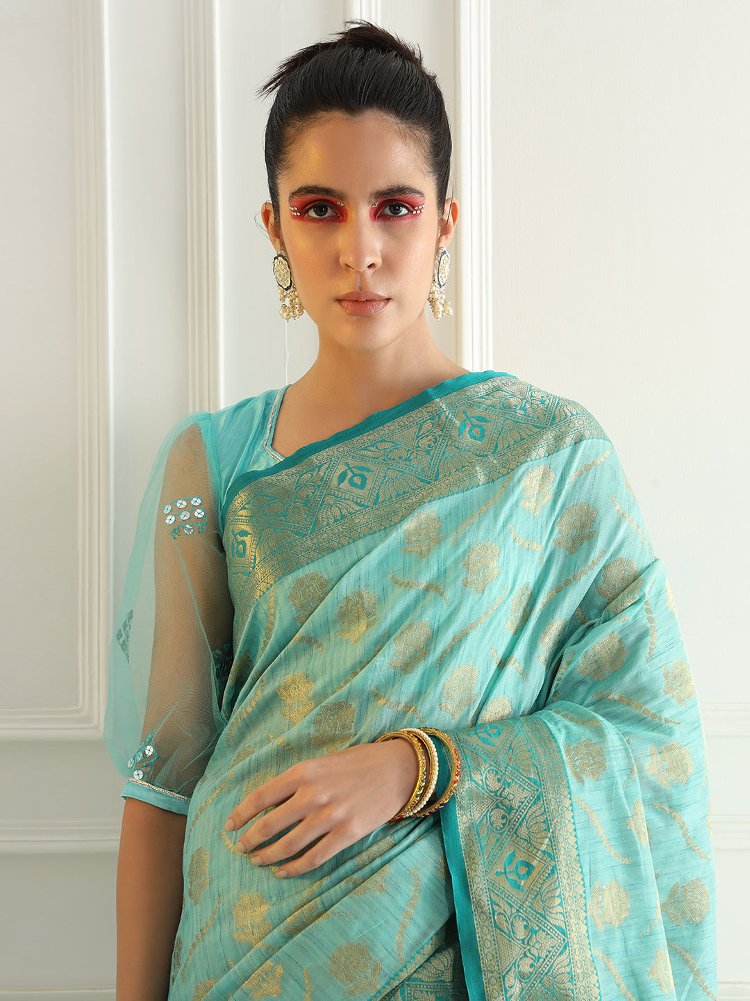 Floral Banarasi Silk Saree with Zari woven pattern Contrast Border
