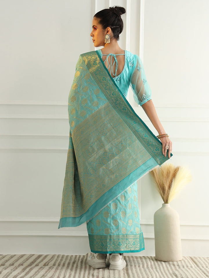 Floral Banarasi Silk Saree with Zari woven pattern Contrast Border