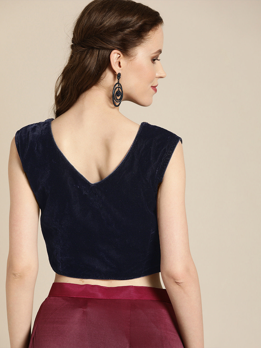 Ruffled Pre-Draped Ombre Lycra Saree with Frills and Velvet Crystal Embellished Blouse