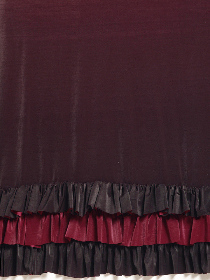 Ruffled Pre-Draped Ombre Lycra Saree with Frills and Velvet Crystal Embellished Blouse