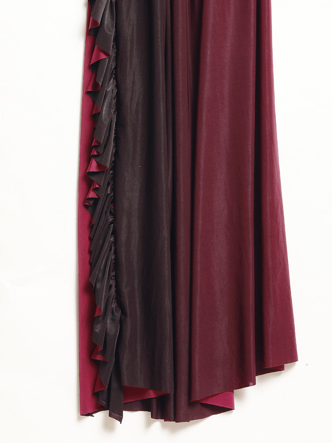 Ruffled Pre-Draped Ombre Lycra Saree with Frills and Velvet Crystal Embellished Blouse